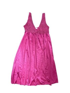 Vintage 1980s Karessa Slip Satin Dress With Crochet Detail